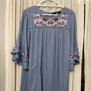 Blue Rain light blue dress with embroidery, S